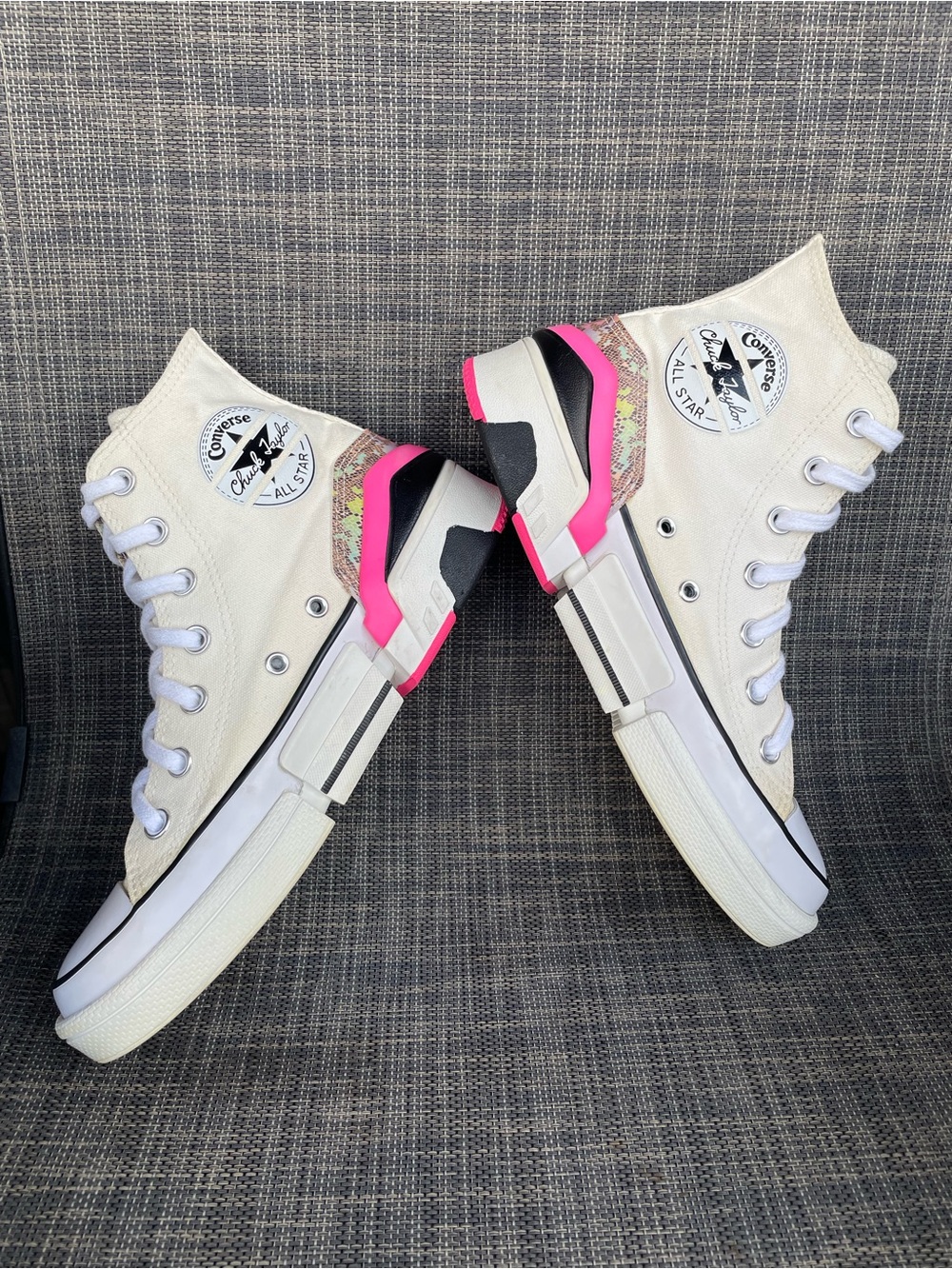 Converse All Star High Top Sneakers in White with Pink Accent - Picture 10 of 13